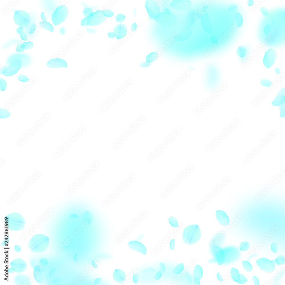 Turquoise flower petals falling down. Majestic rom Turquoise flower petals falling down. Majestic rom