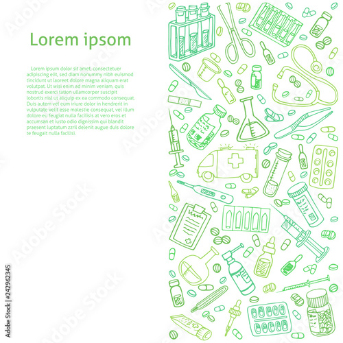 healthcare doodles vector template for your text
