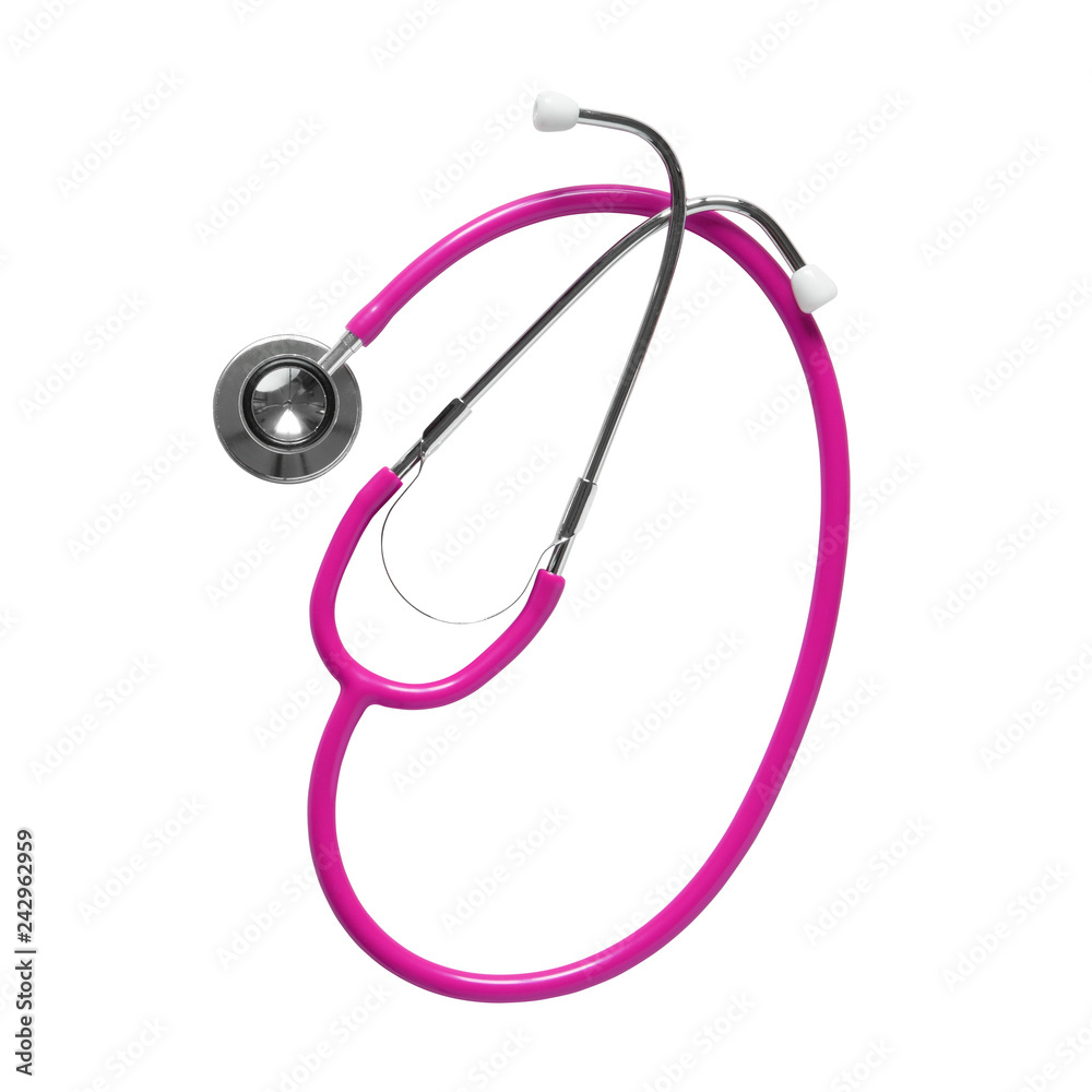 pink stethoscope medical instrument on top view for heart or lung and health respiratory check with sweet love in hospital or clinic on white background isolated included clipping path pink stethoscope medical instrument on top view for heart or lung and health respiratory check with sweet love in hospital or clinic on white background isolated included clipping path