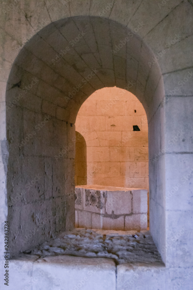 Montmajour France 12-11-2018. Arch in the interior of Monmajour abbey in the south of France