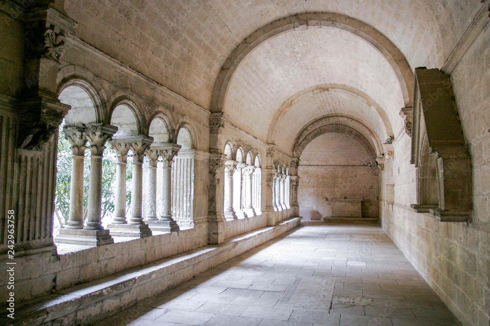 Montmajour France 12-11-2018. Cloister of Monmajour abbey in the south of France