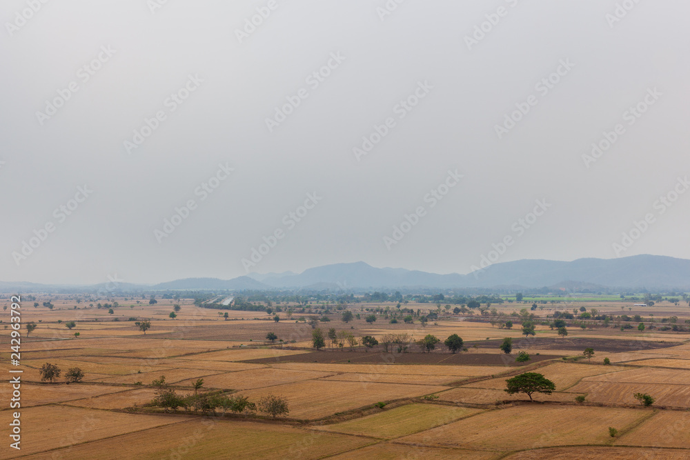 Obraz premium The sky was cloudy and foggy on agricultural area already collected and beautiful view.