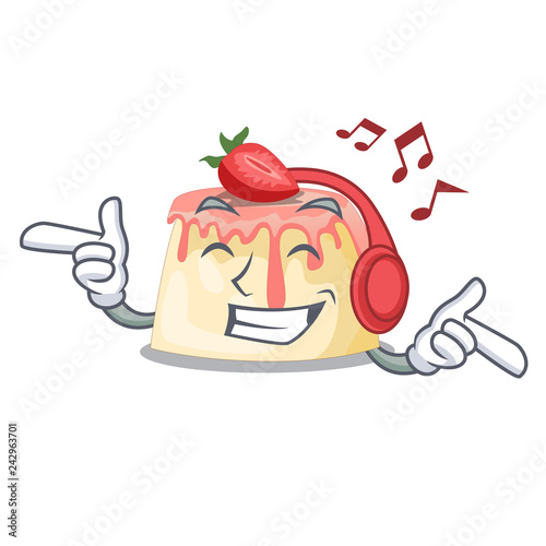 Listening music homemade strawberry pudding on character board photo