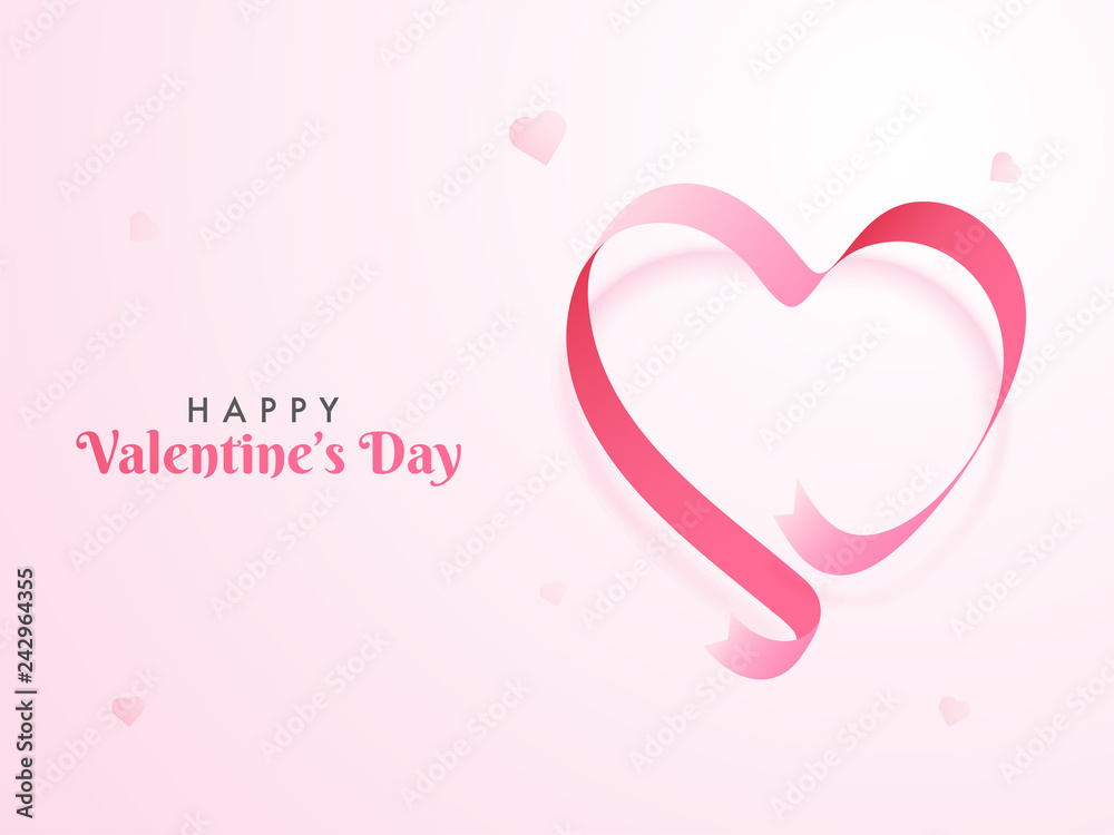 Glossy ribbon arranged in heart shape on pink background for Happy Valentine's Day poster or greeting card design.