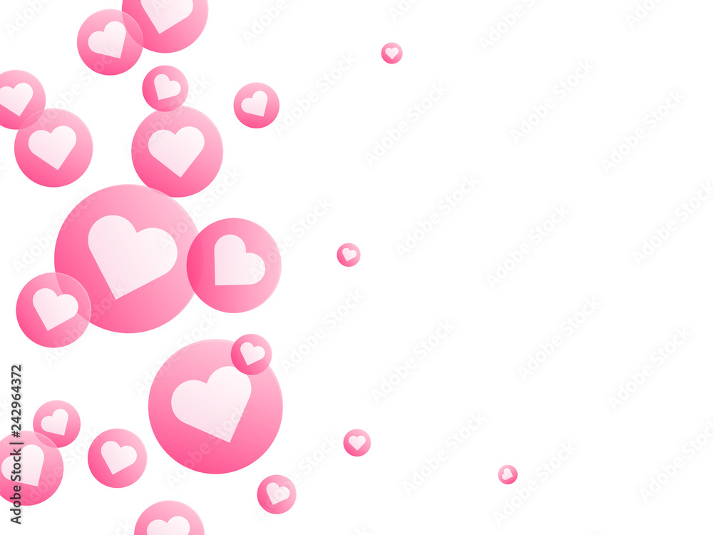 Love background decorated with pink heart bubbles.