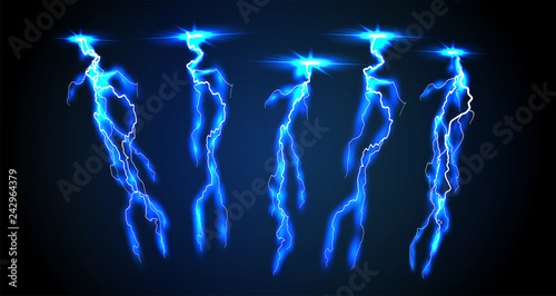 Electricity lightning thunderbolt vector realistic isolated thunder light on transparent background