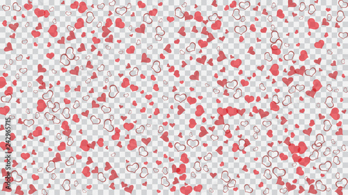 Red on Transparent background Vector. Spring background. Red hearts of confetti are flying. Part of the design of wallpaper  textiles  packaging  printing  holiday invitation for birthday.