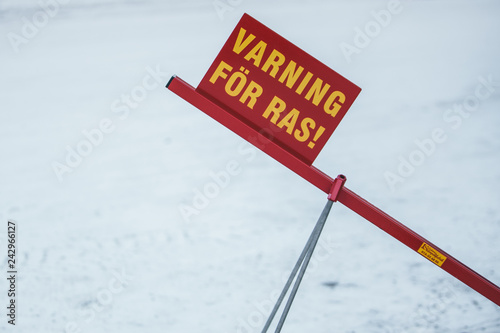 Swedish city snow warning sign photo