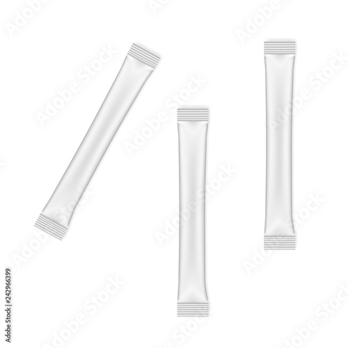 Sugar stick packets, white blank individual package - vector mockup