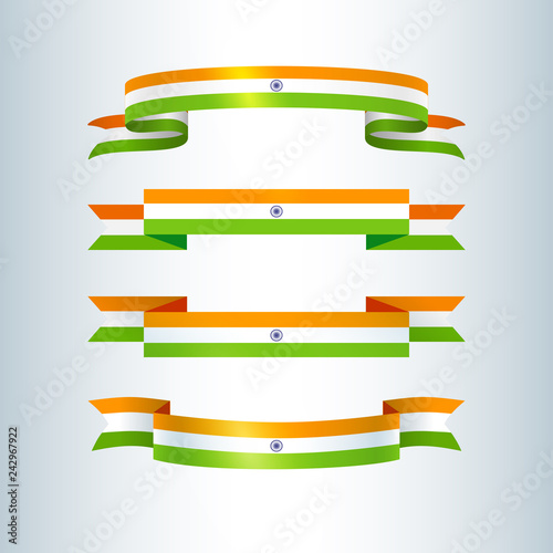 Ribbons banners ribbon icons India flag sign traditional symbols collection for India 15 August Independence Day 26 January Republic Day advertising greeting cards and invitation decoration Vector set