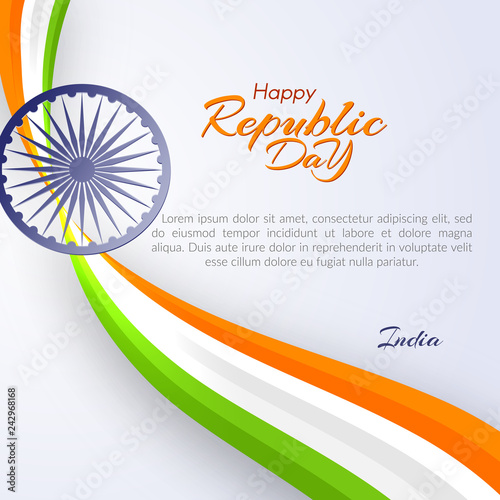 Template of the Happy Republic Day in India Template with text and ribbon of colors of the national India flag Element design of postcard card banner poster template Abstract background Vector ribbon