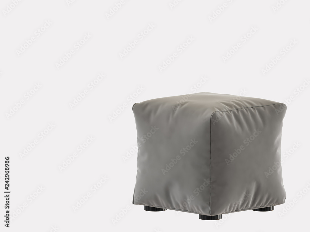 Square pouf fabric on a white background 3d rendering Square pouf fabric on a white background 3d rendering
