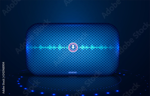 	 Smart speaker with voice control. Voice control of your smart home. Smart speaker reports the news, plays music, answers questions. Equalizer sound waves on the smart speaker. Vector