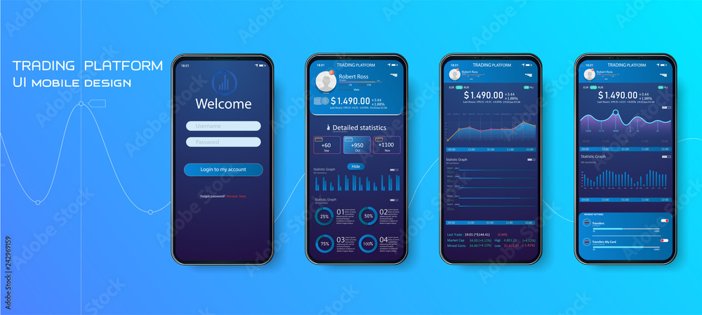 Mobile app infographic template with modern design weekly and annual statistics graphs. Pie charts, workflow, web design, UI elements. Vector Mobile app infographic template with modern design weekly and annual statistics graphs. Pie charts, workflow, web design, UI elements. Vector