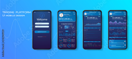 Mobile app infographic template with modern design weekly and annual statistics graphs. Pie charts, workflow, web design, UI elements. Vector 