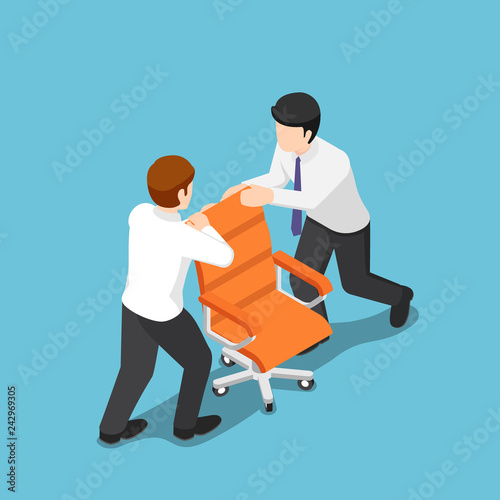 Isometric two business people fighting over for ceo chair