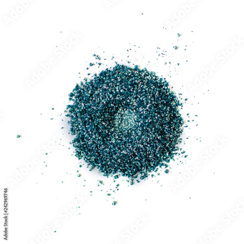 Canvas Print Color pigment powder close up, glitter eyeshadow or powder mica pigment on a whi