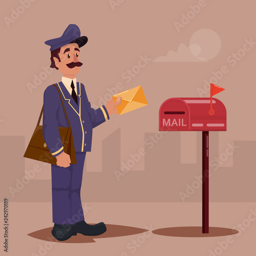 Postman with bag and letter