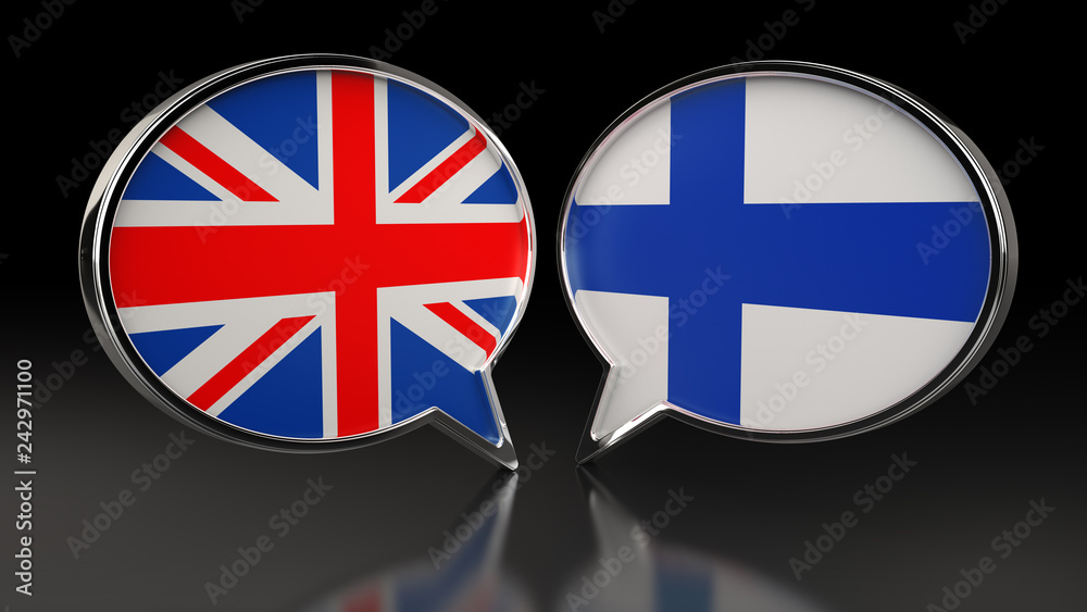 Obraz premium United Kingdom and Finland flags with Speech Bubbles. 3D illustration