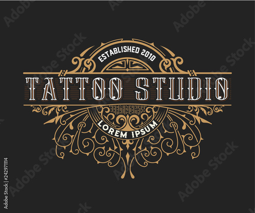 Tattoo logo template with vintage ornaments.Vector layered