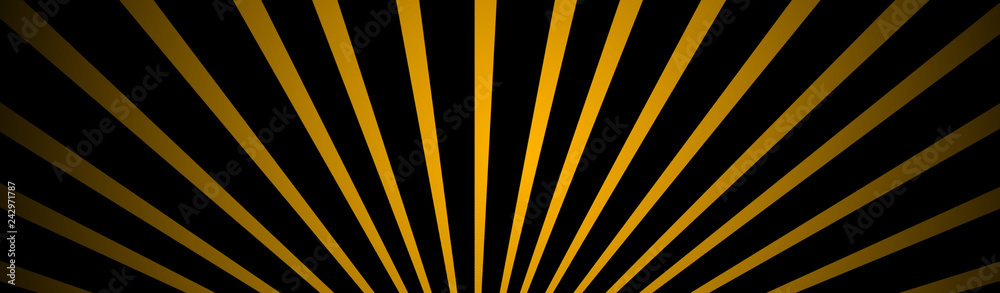 Gelbe Strahlen Muster auf schwarzem Hintergrund. Sonnenstrahlen Hintergrund Textur.