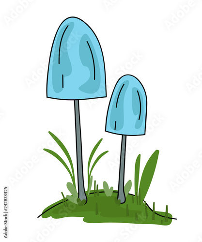 Blue mushrooms. Minimalistic simple isolated icon. Magic cartoon mushrooms.