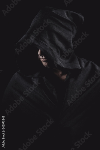 Portrait of a man in a medieval hood