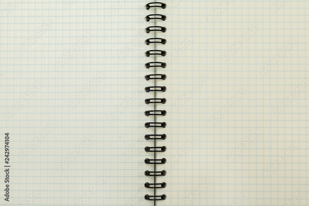 An open blank notebook, pages in a cage. Vintage toned photo. Copy space An open blank notebook, pages in a cage. Vintage toned photo. Copy space