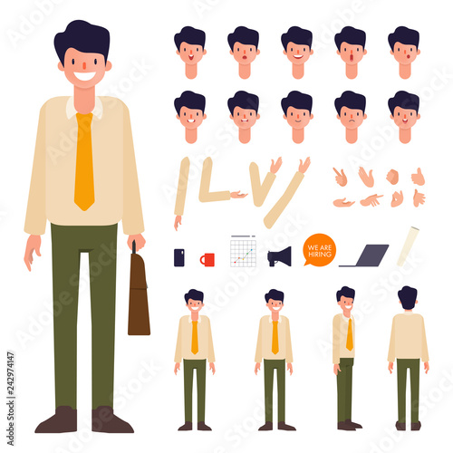 Businessman character creation design. Animated character office man employee.