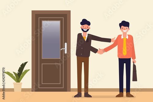 Busienss partner in office Room door corridor hallway.