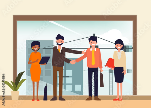 Engineer and mechanics and technician people worker teamwork in office. industry character vector design.