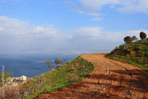 landscape with mountains,lake and blue sky