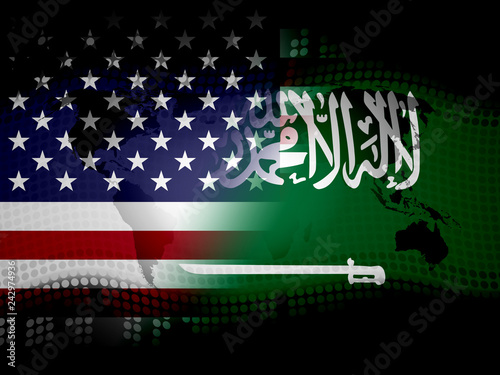 Us Saudi Arabia Flags And Relationship Or Trade - 2d Illustration