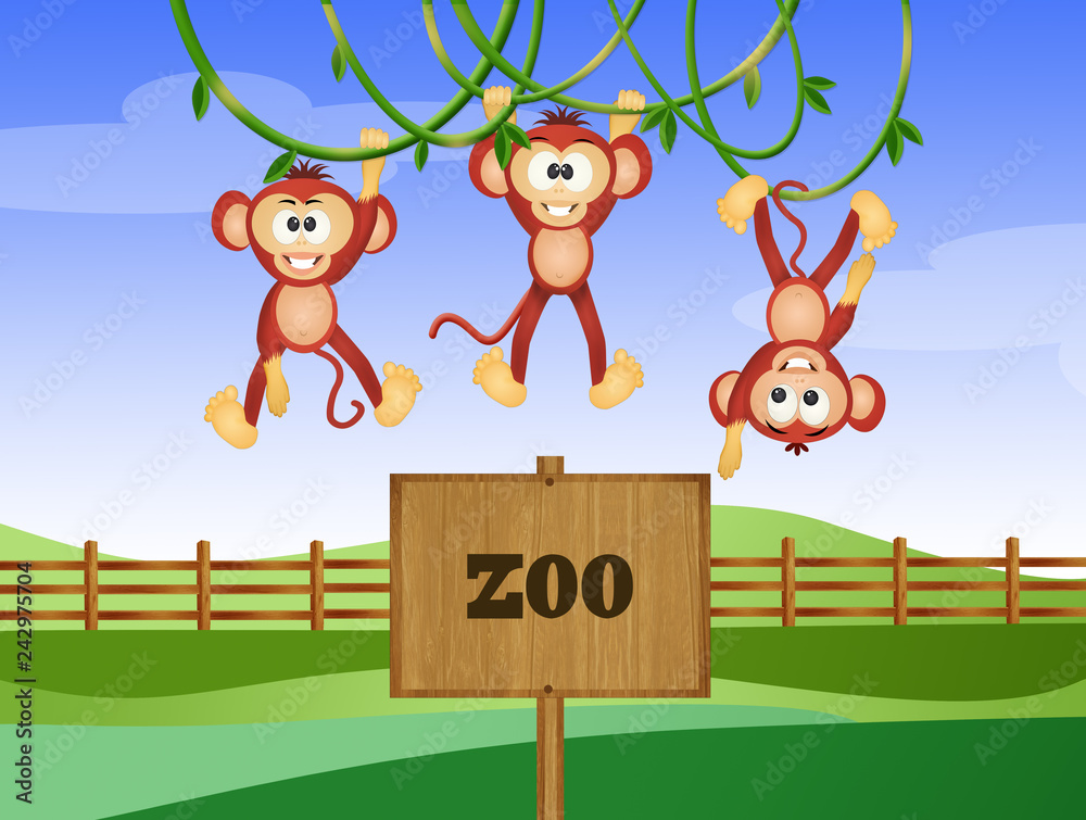 Fototapeta premium Illustration of monkeys in the zoo