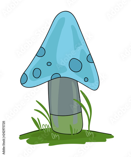 Fototapeta Naklejka Na Ścianę i Meble -  Blue mushroom. Minimalistic simple isolated icon. Magic cartoon mushroom.