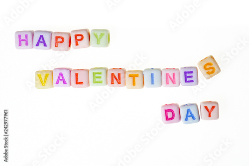 Happy Valentine's Day - Valentinstag - bunter Text auf kleinen Würfeln