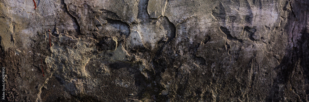 Fototapeta premium old cement plaster with traces of destruction. Web banner.