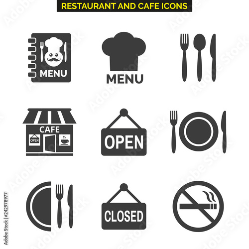 Restaurant icons set on white background.