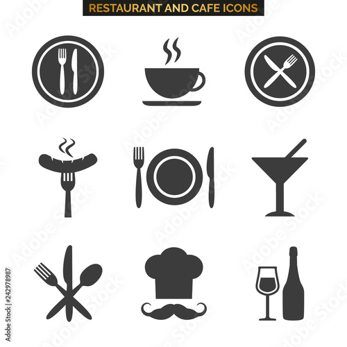 Restaurant icons set on white background.