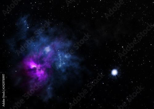 Star field in space and a nebulae. 3D rendering © Anatolii