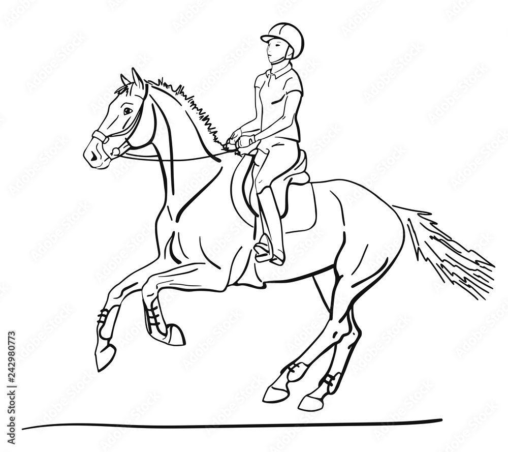 Rider and horse is cantering. Vector sketch. Stock Vector | Adobe ...