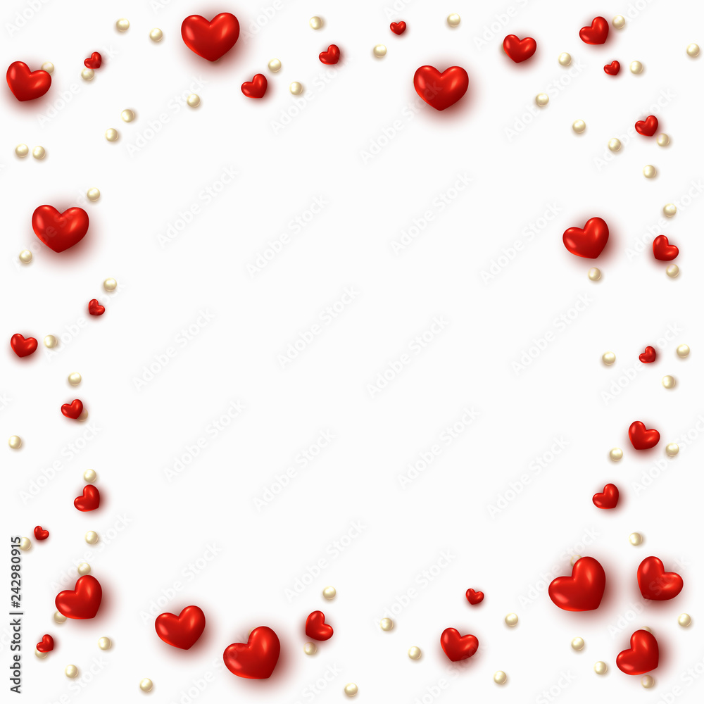 Background with red hearts and round beads