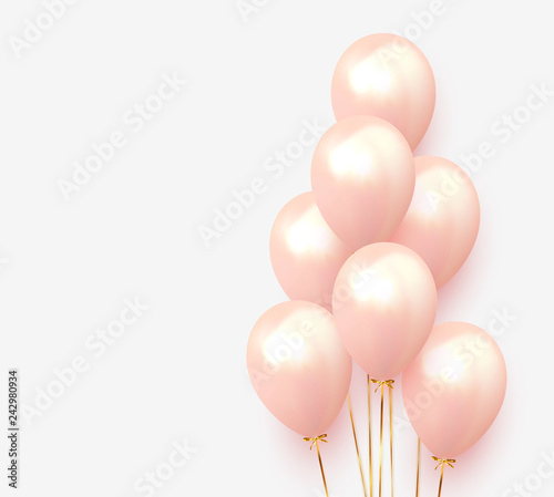 Balloons group with gold ribbon realistic