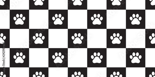 dog paw seamless pattern vector checked scarf isolated french bulldog cat footprint repeat wallpaper tile background gift wrap