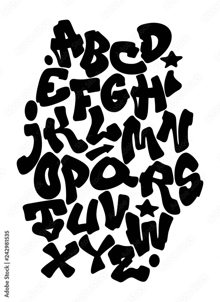 Graffiti hand lettering alphabet. Vector font Graffiti hand lettering alphabet. Vector font