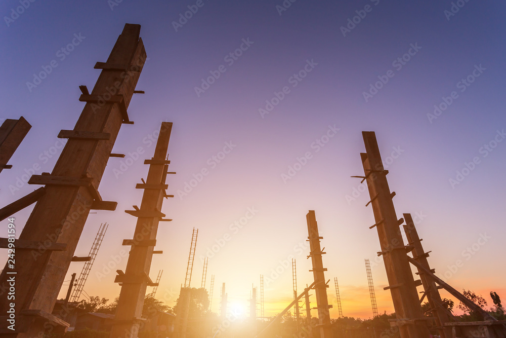 Obraz premium Rebar steel for pillar or pole in process of house building