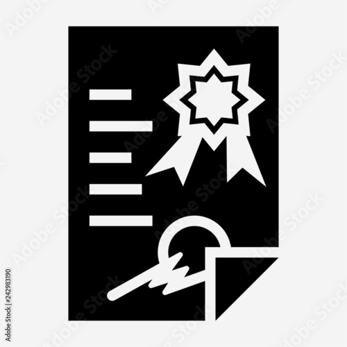 Glyph certificate of origin pixel perfect vector icon