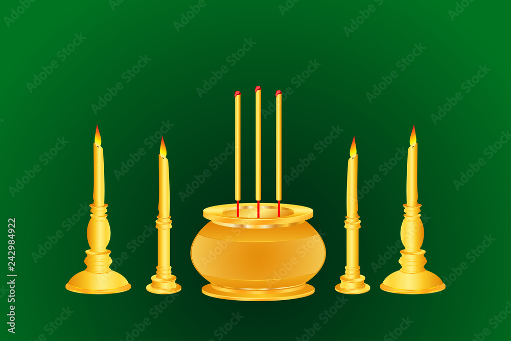 incense candle base thai india chinese gold color vector illustration eps10 incense candle base thai india chinese gold color vector illustration eps10
