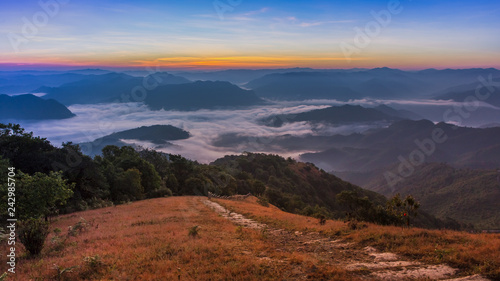 The picture of the sunset and the sun rising in the mist looks beautiful.