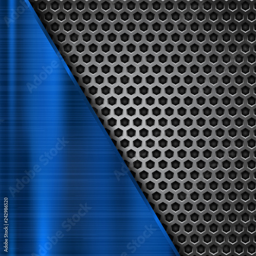 Blue metal background with perforated element